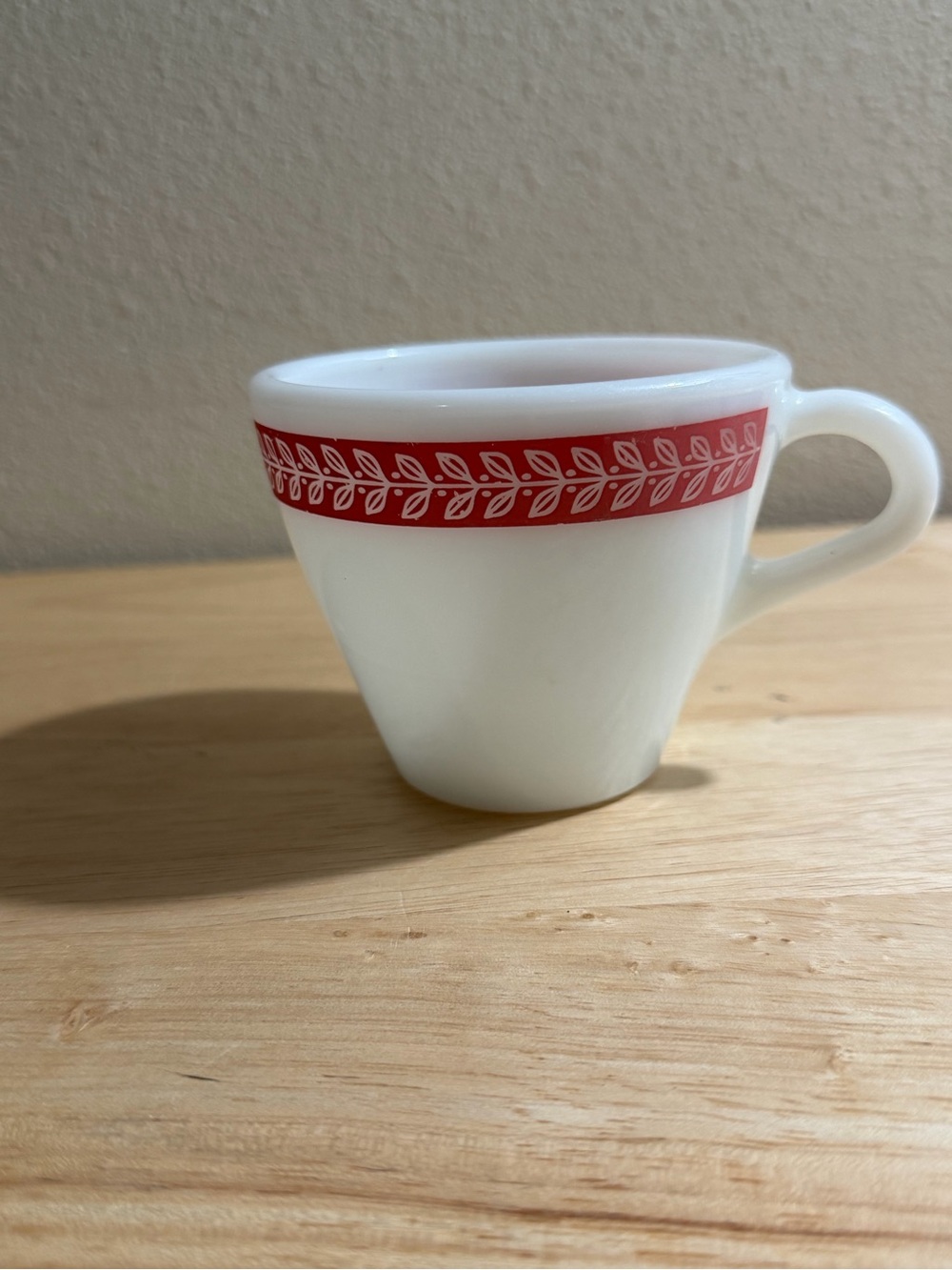 Pyrex Vintage White Milk Glass Cup with Red Leaf Band